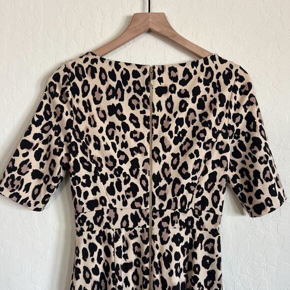 Kate Spade Leopard Print Ponte Knit Sheath Dress size 4 Short Sleeve Gold Zipper - Picture 7 of 8